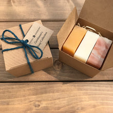 Load image into Gallery viewer, Mens shower soap gift set, 3 handmade vegan soap bars, palm oil free soap