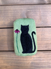 Load image into Gallery viewer, Black Cat &amp; Flower Felted Soap
