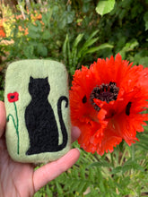 Load image into Gallery viewer, Black Cat &amp; Flower Felted Soap
