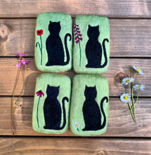 Load image into Gallery viewer, Black Cat &amp; Flower Felted Soap
