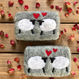 Felted double sheep with hearts