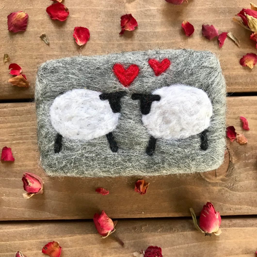 Felted double sheep with hearts